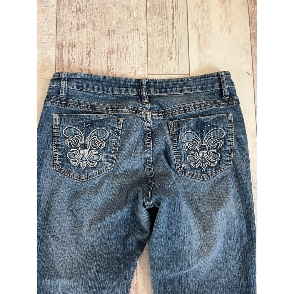 L2 Jeanswear Womens Blue Denim Embroidered Pocket Stretch Jeans Size 9